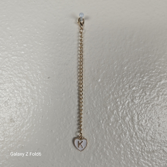 unbranded Accessories - Gold-Tone‎ Heart Charm Chain Extender – White Enamel Heart with Letter "K"